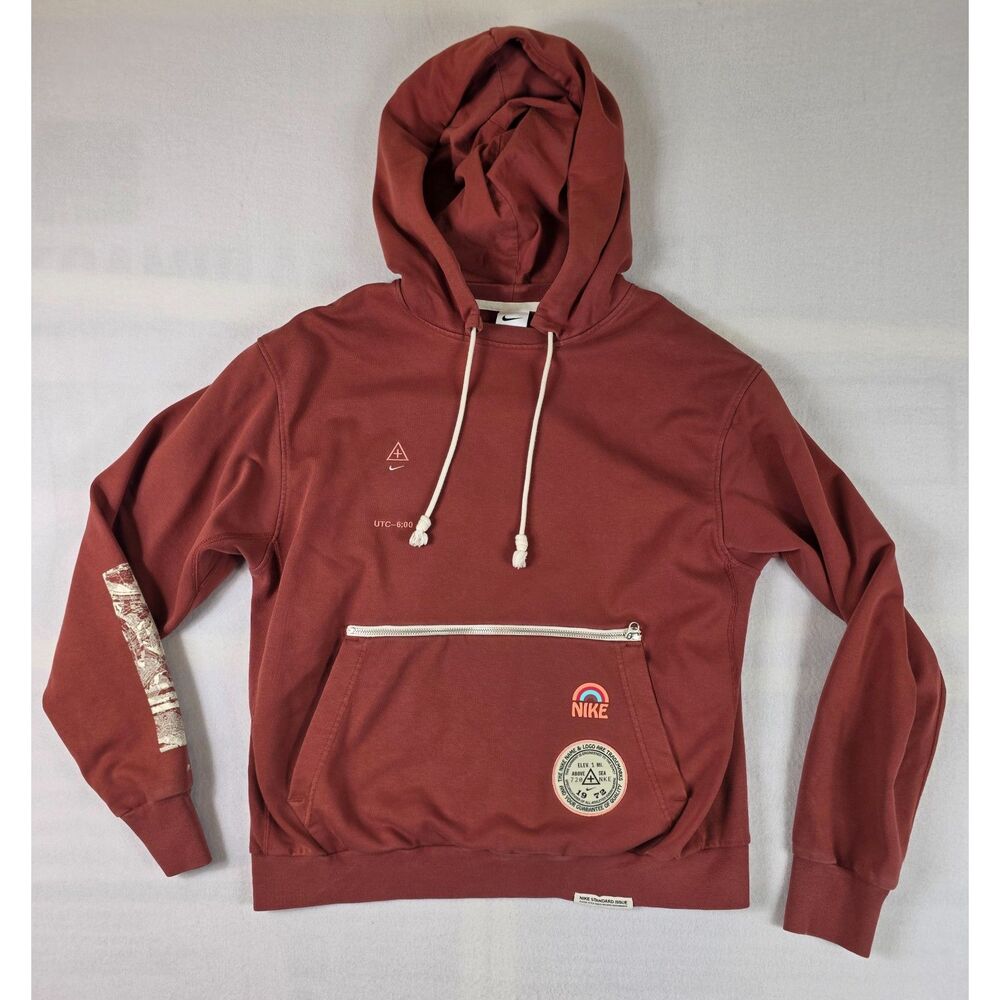Nike Men's Standard Issue Organic High Hoodie Rust Red Zipper Pocket Size M